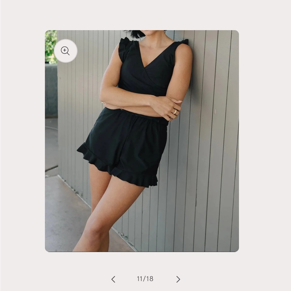 Black Ruffle Hem Swim Romper